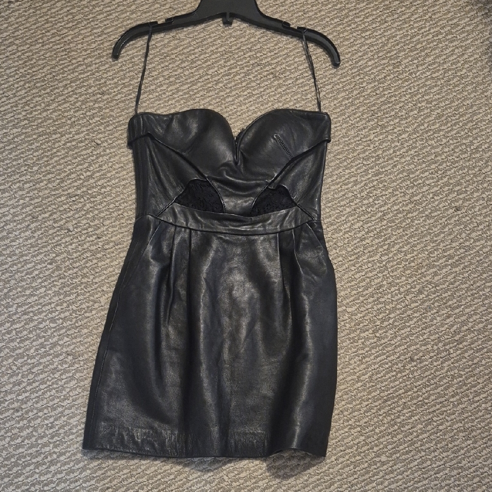 The Kooples Black Strapless Leather Dress